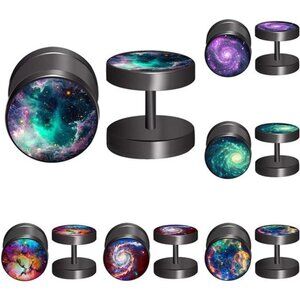 6Pairs Mens Earrings for Men, Faux Plugs Fake Gauge Earrings Trendy